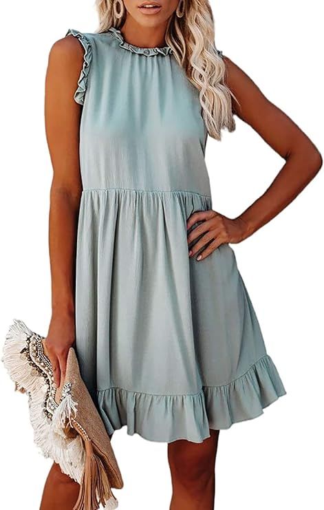 Happy Sailed Women Spaghetti Strap Dresses V Neck Layered Ruffled Sleeveless Boho Dress | Amazon (US)