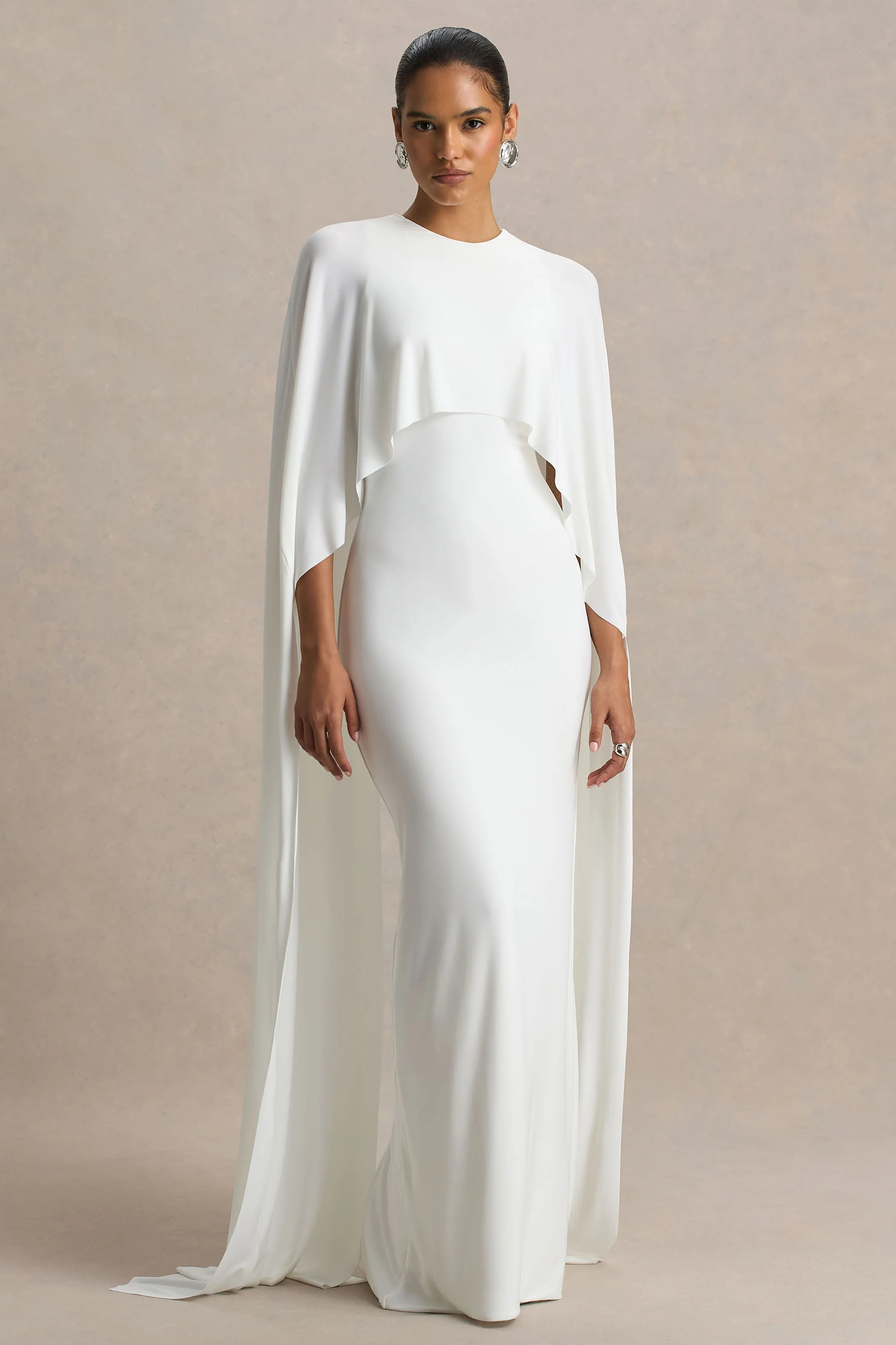 Padma | White Draped Maxi Dress With Cape Sleeves | Club L London