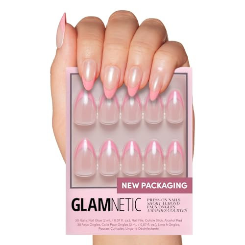 Glamnetic Press On Nails - Bubble Gum Glaze | Short Almond Pink French Tip Fake Nails with a Glaze Finish | 15 Sizes - 30 Nail Kit with Glue | Amazon (US)