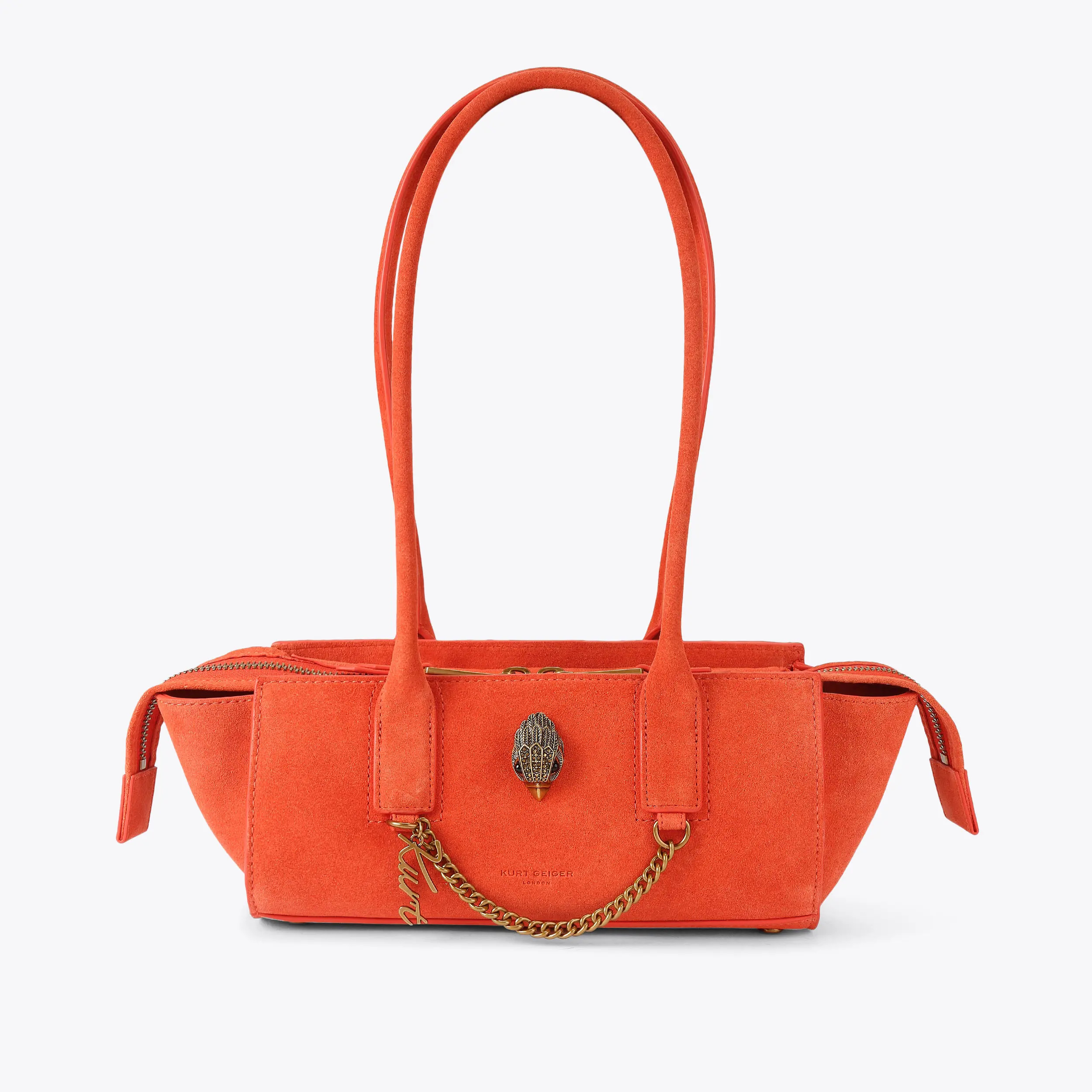 SLOANE EASTWEST SHOULDER Orange Suede Shoulder Bag by Kurt Geiger London | Kurt Geiger US