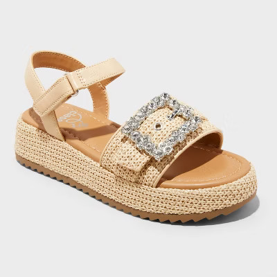Kids' Zinnia Platform Raffia Buckle Sandals - art class™ Beige 1 | Target