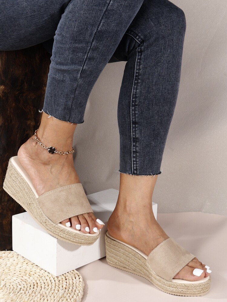 Suede Espadrille Wedge Slide Sandals | SHEIN
