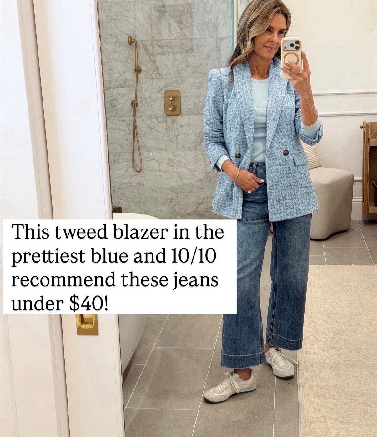 Wearing a 0 in blazer, size down, jeans are 10/10. I’m 5’6”
Sneakers are comfy and love the style! TTS if in between size up 


#LTKOver40 #LTKootd #LTKdayinmylife