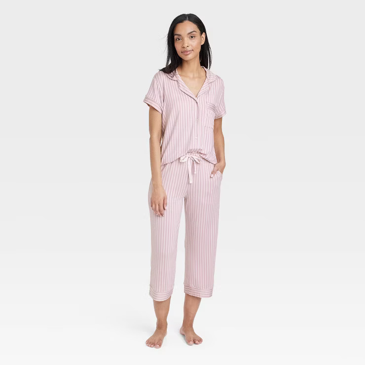 Women's Beautifully Soft Short Sleeve Notch Collar Top and Pants Pajama Set - Stars Above™ | Target