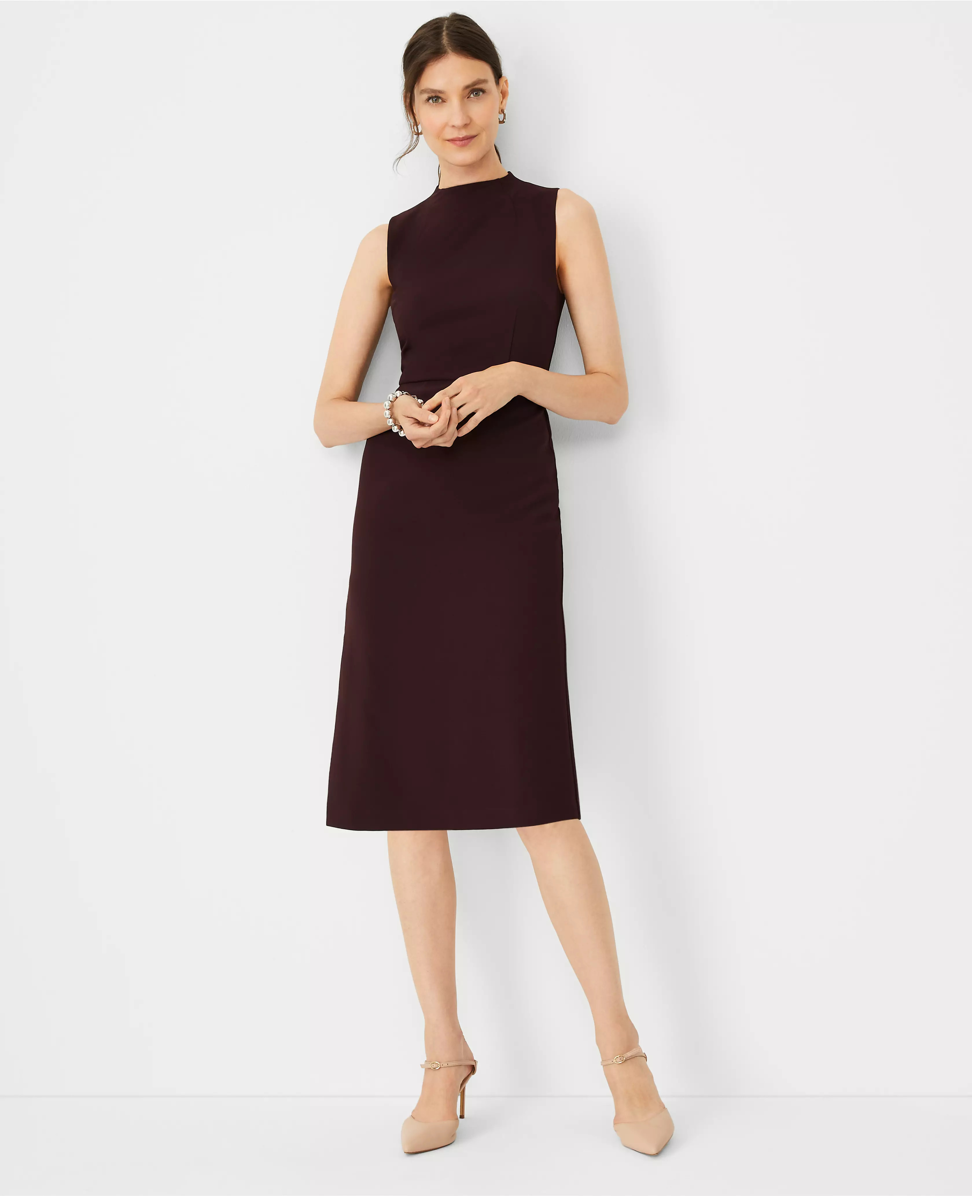 The Mock Neck Side Slit Sheath Dress in Fluid Crepe | Ann Taylor (US)