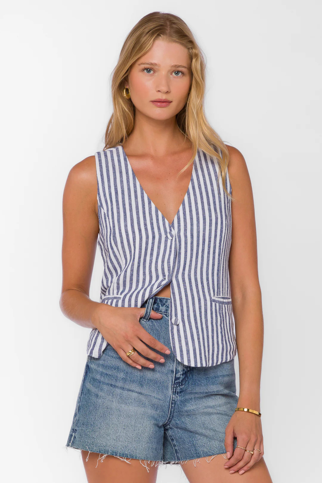 Dellis Blue Stripe Vest | Velvet Heart Clothing