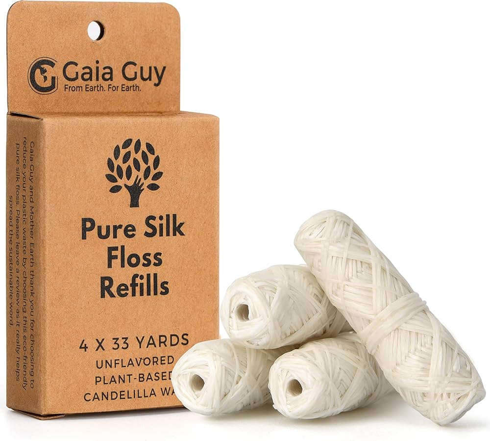 Gaia Guy Silk Dental Floss Refill | Unflavored Natural Silk | 4 spools x 33yds | Compostable, Sus... | Amazon (CA)