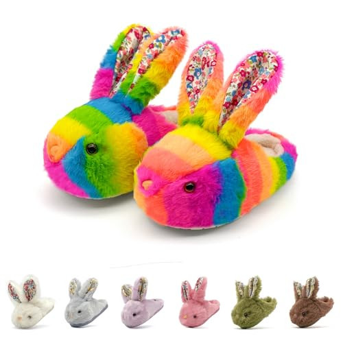 xinlanlin Toddler Bunny Slippers, Soft Plush Anti-slip Kids Cute Rabbit Winter Slippers for Indoor Outdoor (Rainbow, 180) | Amazon (US)