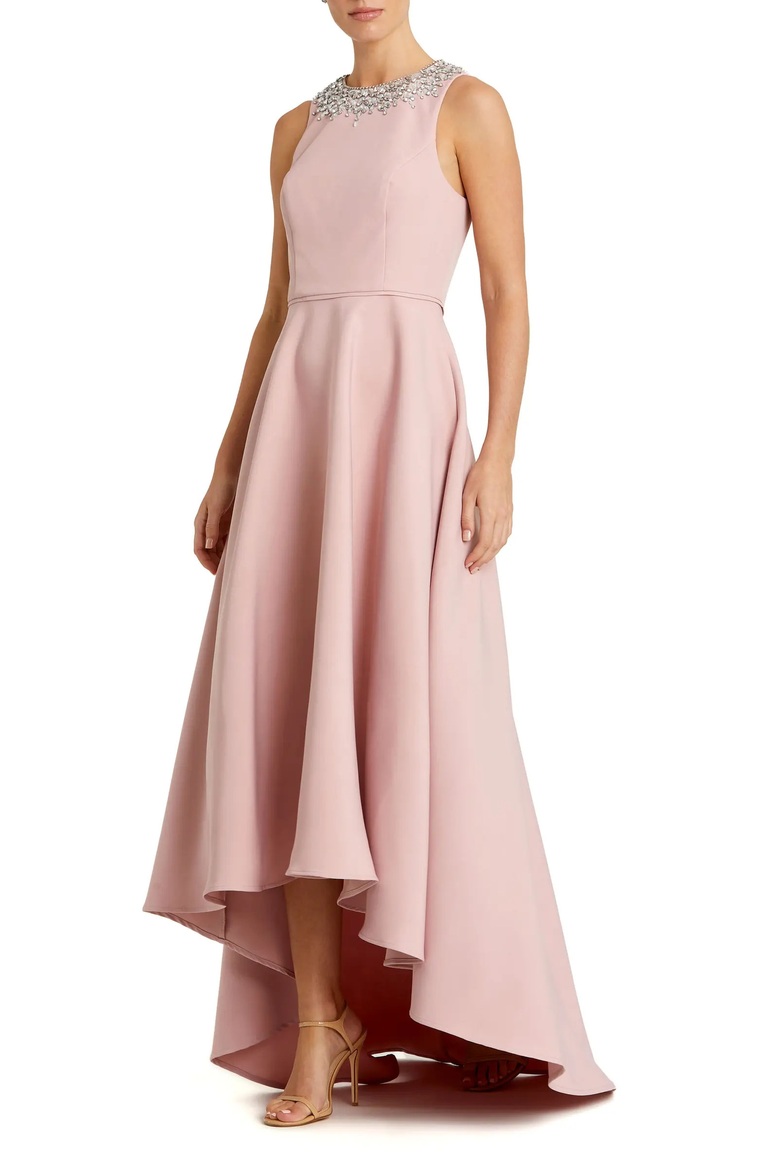 Women's Crepe Embellished Neck Sleeveless High Low Gown | Nordstrom