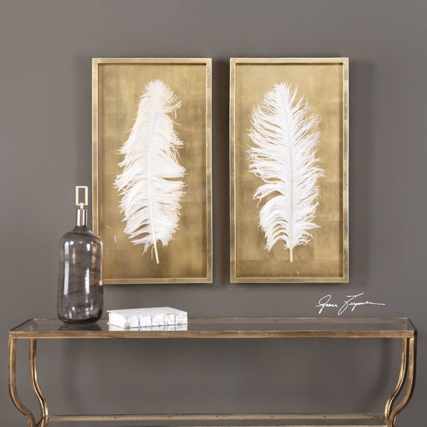 Uttermost White Feathers Gold Shadow Box S/2 | Scout & Nimble