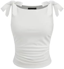 CIDER Crop Tank Tops for Women Bowknot Ruched Solid Scoop Neck Sleeveless Fitted Tops | Amazon (US)