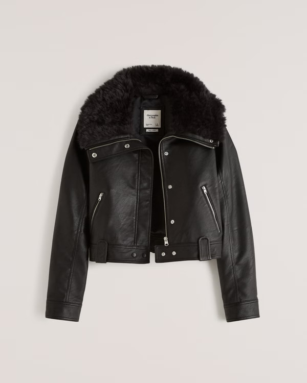 Vegan Leather Faux Fur-Lined Biker Jacket | Abercrombie & Fitch (US)