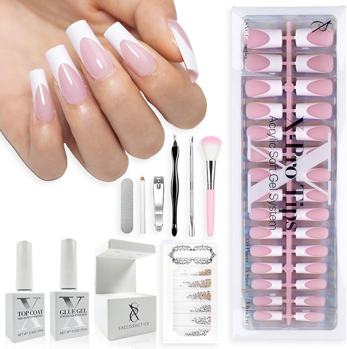 SXC Cosmetics French Tip Press On Nails \u2013 Pink Series, Medium Square Fake Nails X-Pro Tips S... | Amazon (US)