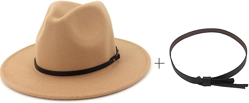 Women Wide Brim Wool Fedora Panama Hat with Belt Buckle | Amazon (US)