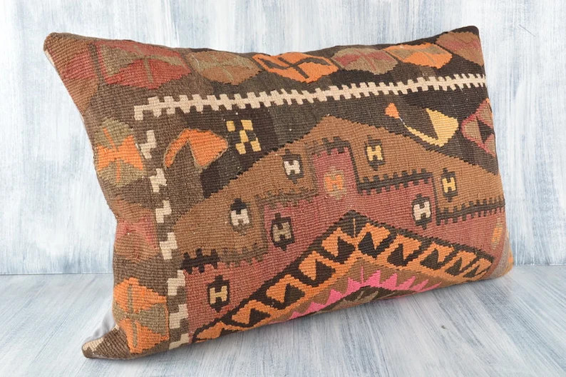 Bohemian Kilim Lumbar 16x24 Pillow Cover Handwoven Carpet | Etsy | Etsy (US)