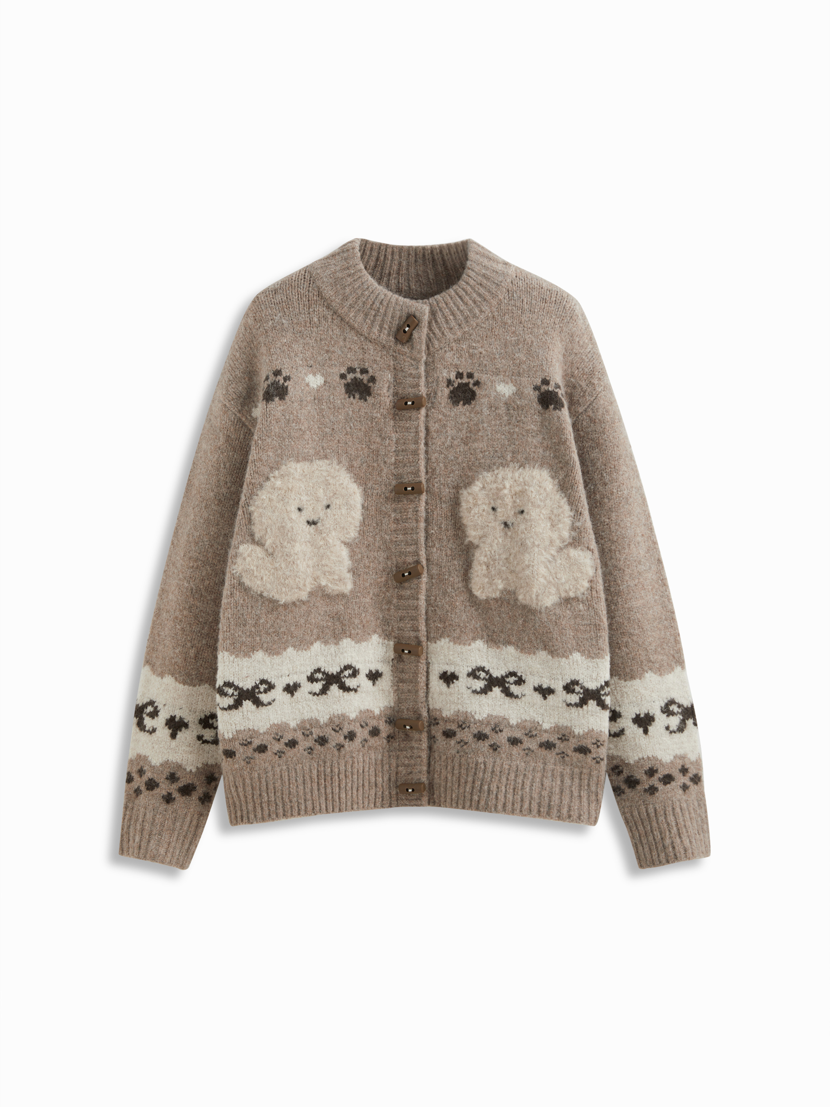 Knit Fabric Knit Dog Graphic Round Neckline Toggle Button Oversized Cardigan For Daily Casual | Cider