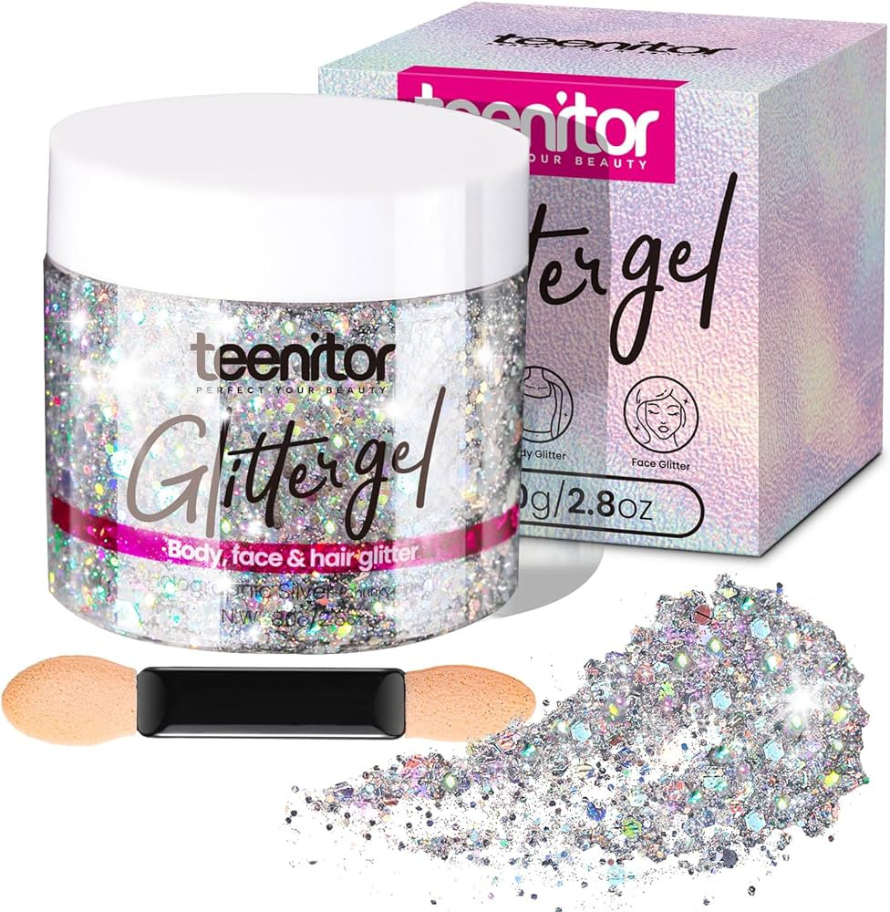 Teenitor Body Glitter, Silver Glitter, Body Glitter Gel, Hair Glitter, Face Glitter, Silver Glitt... | Amazon (US)