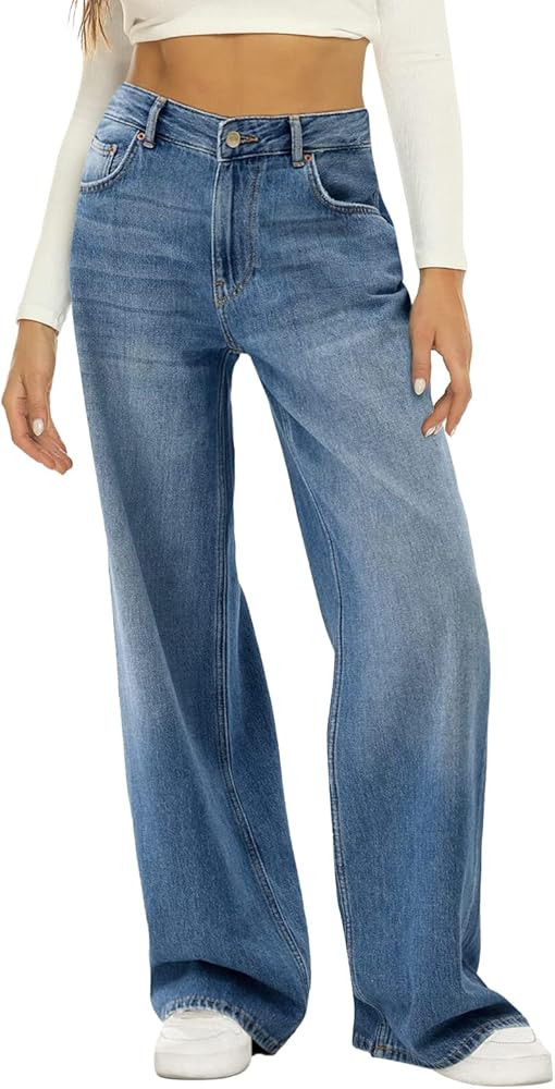 Sweatpant Jeans Women Straight Leg Boyfriend Denim Pants Low Rise Baggy Wide Leg Jeans Women's Lo... | Amazon (US)