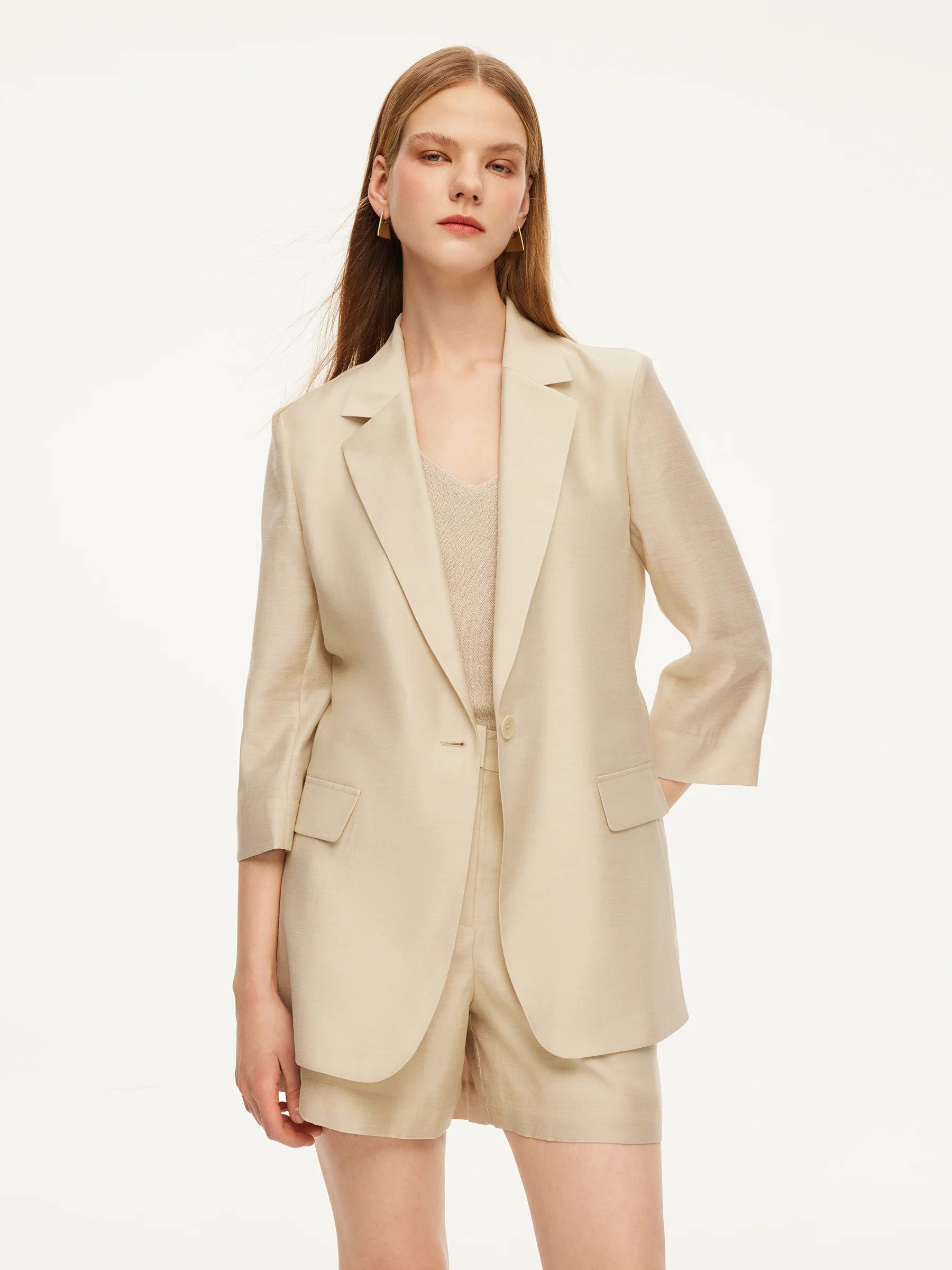 Tencel Acetate Blend Women 3/4 Sleeve Blazer | GOELIA