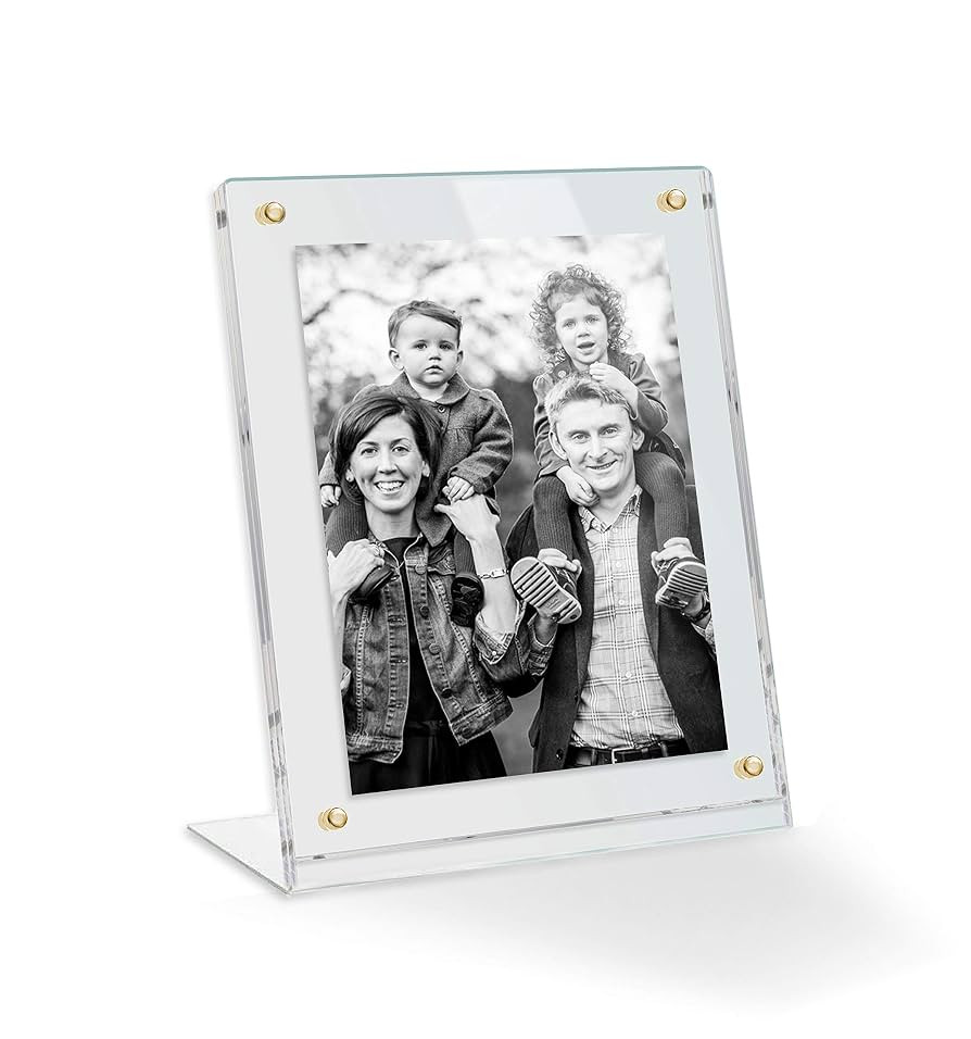 9x12 Acrylic Floating Picture Frame - Table Stand with Gold Magnetic Front Cover to Easily Change... | Amazon (US)