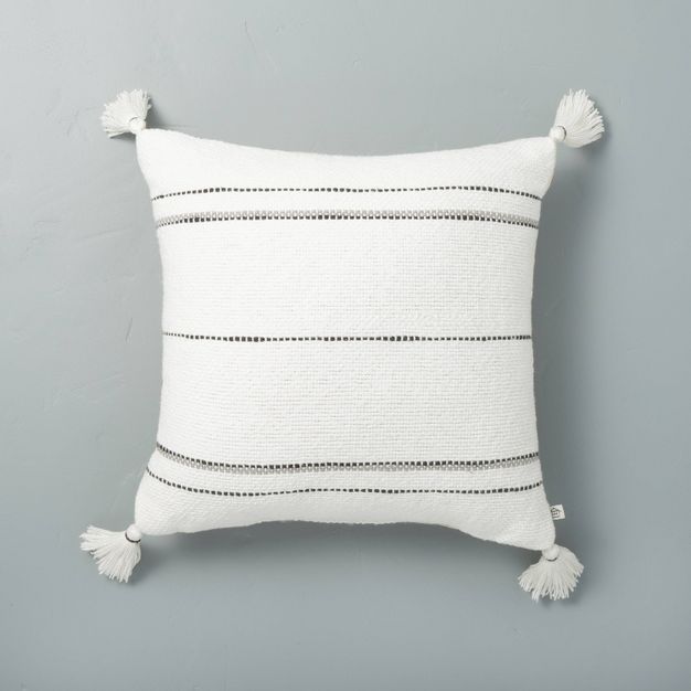 18&#34; x 18&#34; Dotted Stripes with Tassels Throw Pillow Sour Cream/Gray - Hearth &#38; Hand&#8... | Target