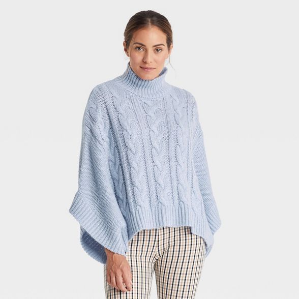 Women's Knit Cable Poncho - A New Day™ Blue | Target