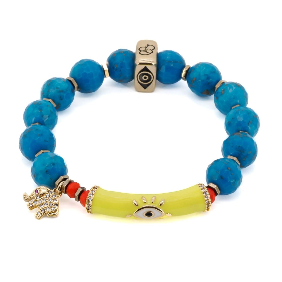 Turquoise Magical Symbols Protection Beaded Bracelet - Yellow | Wolf & Badger (US)