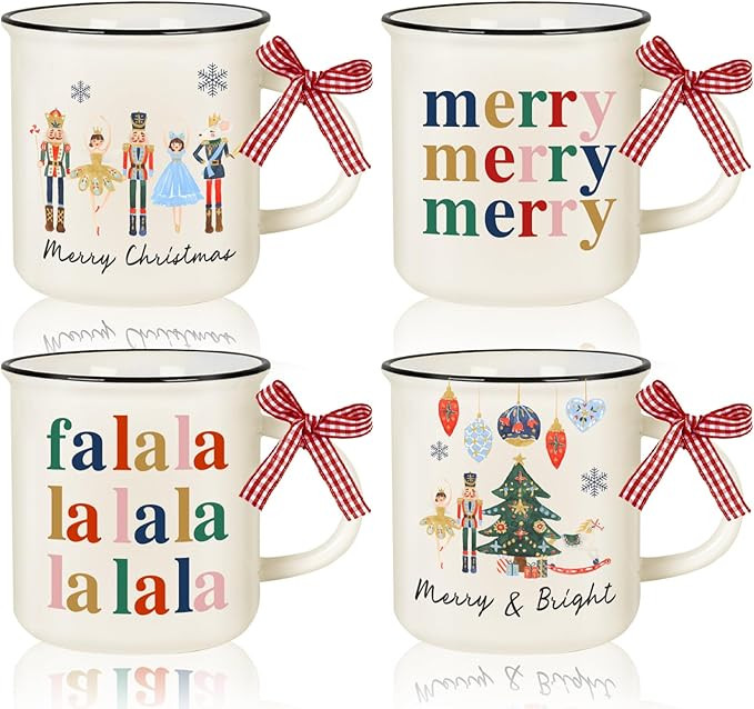 4Pcs Christmas Mini Mugs with Plaid Ribbon Watercolor Nutcracker Mini Coffee Mug Xmas Winter Part... | Amazon (US)