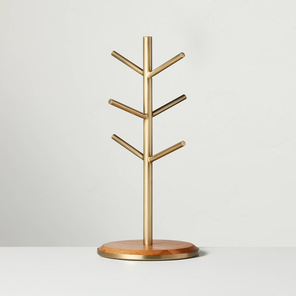 Wood & Brass Mug Tree - Hearth & Hand™ with Magnolia: Iron 6-Hook Stand for Coffee Cup Storage | Target