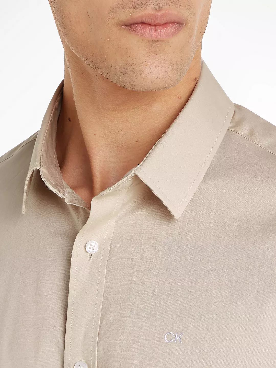 Calvin Klein Cotton Slim Fit Shirt, Stony Beige | John Lewis (UK)