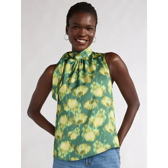 Scoop Women’s Bow Tie Sleeveless Blouse, Sizes XS-XXL | Walmart (US)