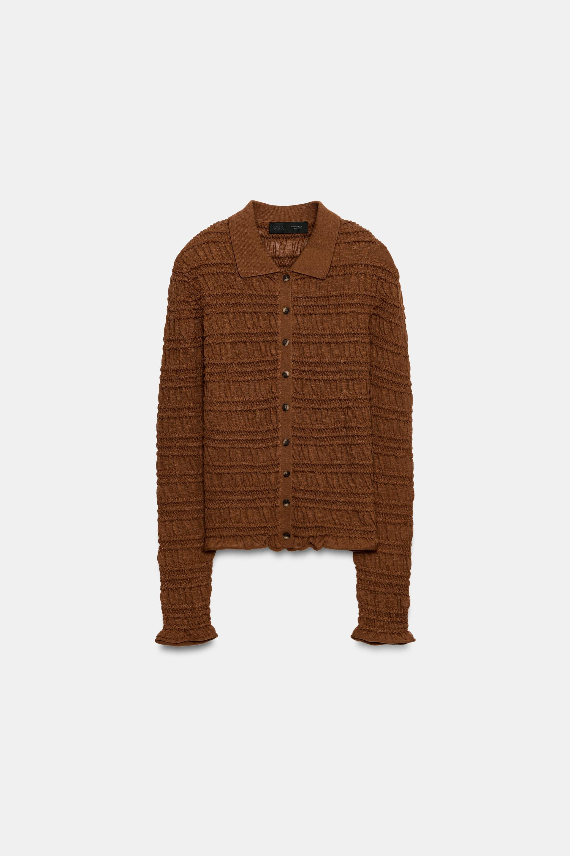 Zara - Honeycomb Knit Cardigan - Russet - S - Woman | Zara US