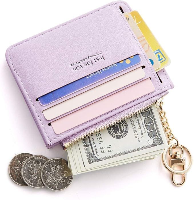 Cyanb Slim Leather Card Case Holder Front Pocket Wallet Change Purse for Women Girls keychain | Amazon (US)