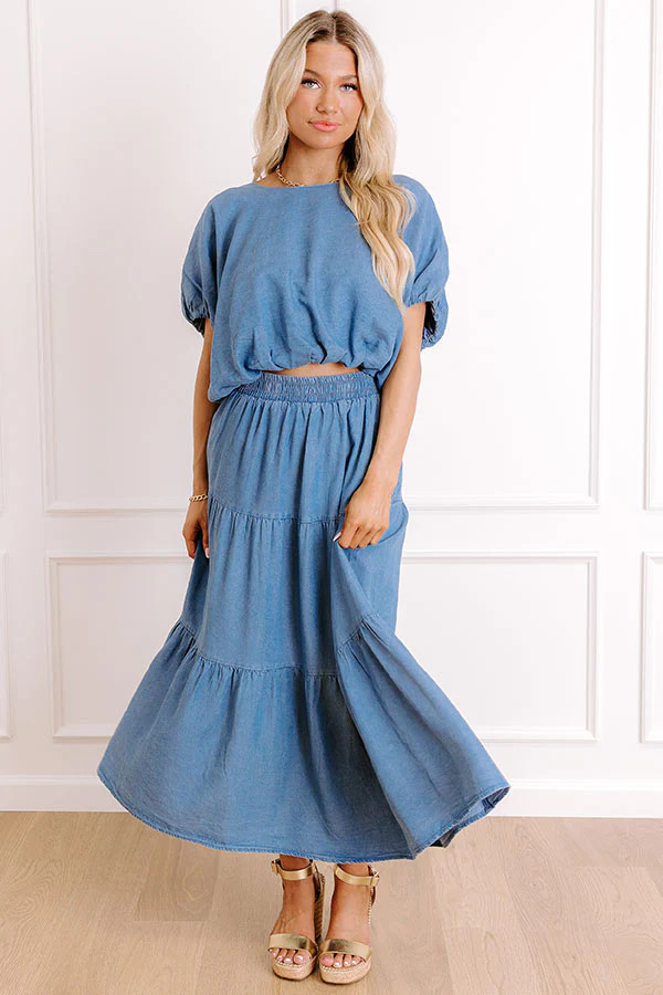 Small Town Cutie High Waist Chambray Maxi Skirt | Impressions Online Boutique