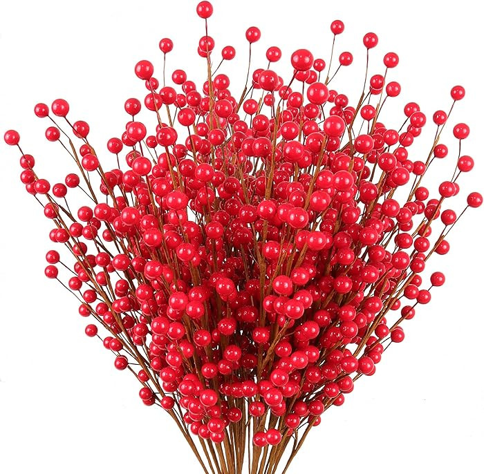 Larksilk 17" Red Berry Stems with Wired Branches - Fake Red Berry Picks for Indoor & Outdoor Use ... | Amazon (US)