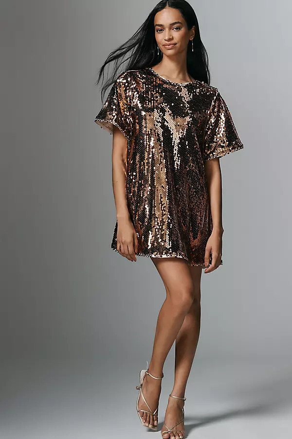 The Emmy Short-Sleeve Swing Mini Dress by Maeve: Sequin Edition | Anthropologie (US)