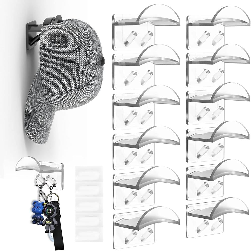 Amazon.com: Heynew Adhesive Hat Hooks for Wall - Hat Rack for Baseball Caps，Cowboy Hat Hanger C... | Amazon (US)