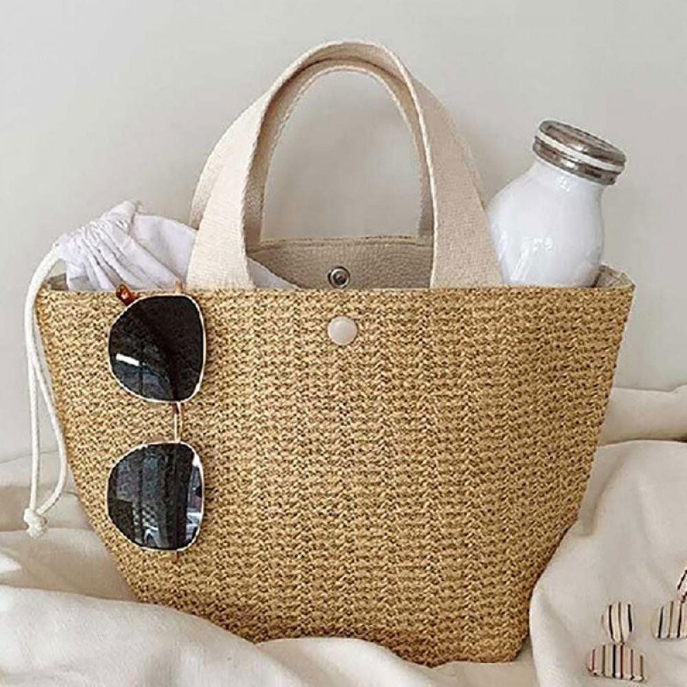 Vintage Garden Beach Holiday Weaving Hand-woven Straw Bag Solid Color Large Capacity Hand-woven S... | Walmart (US)