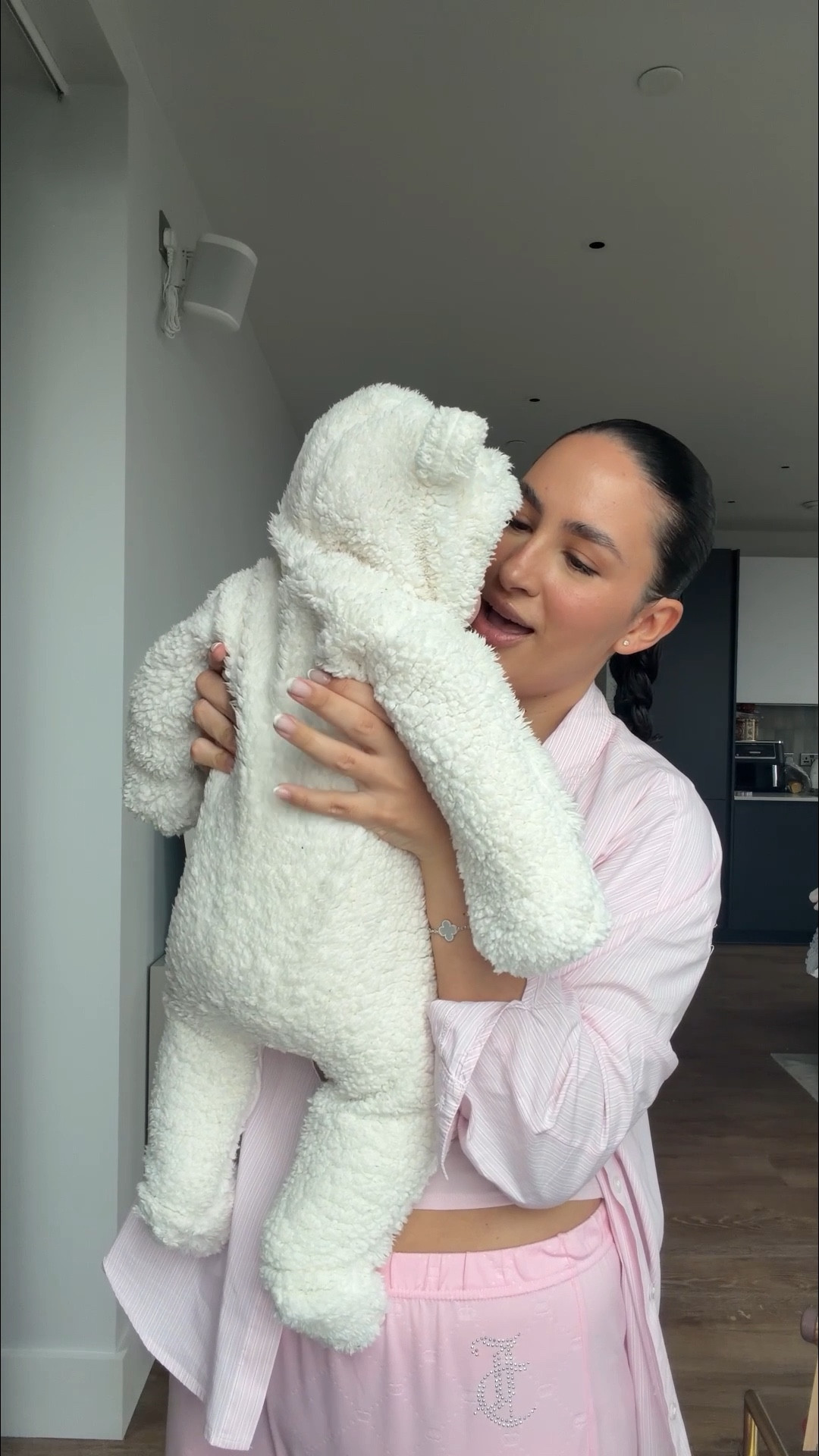 Baby pram suit, pile pram suit with ears, baby clothes 