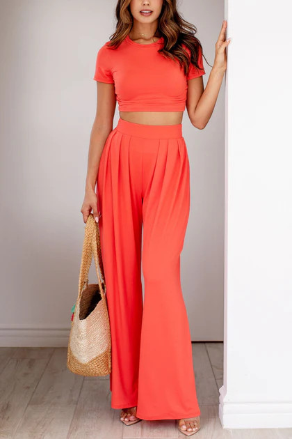 Balance Dark Coral Crop Top And Palazzo Pant Set | Shop Priceless