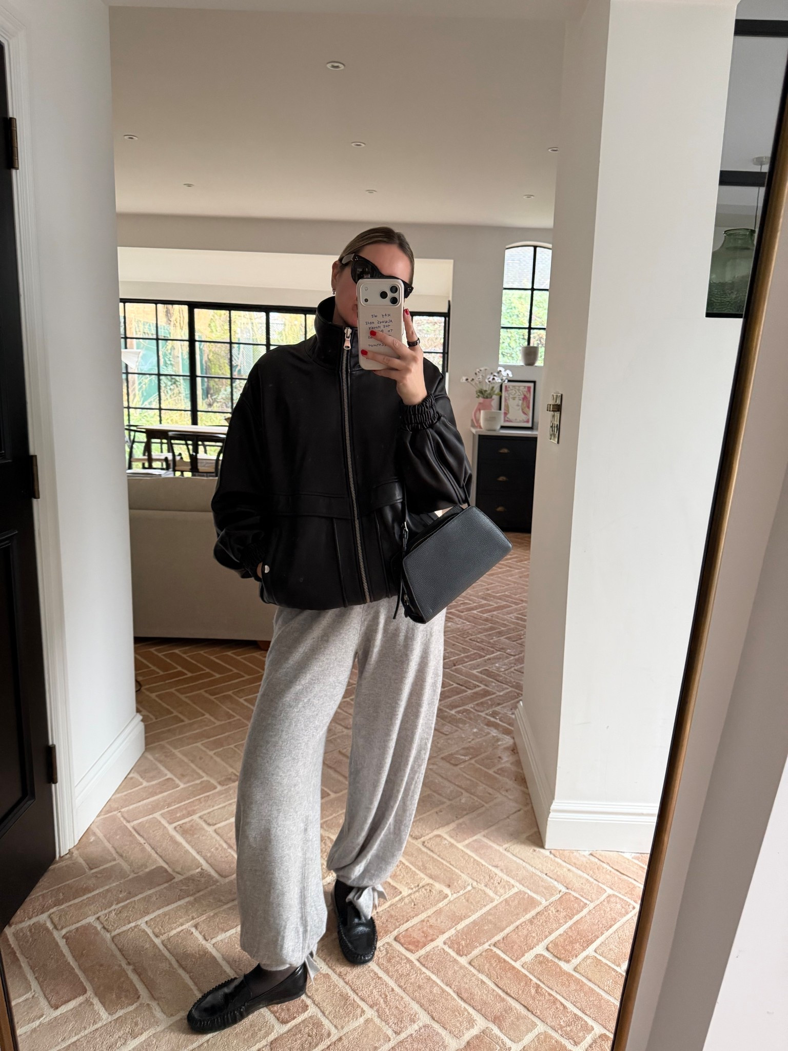 Grey joggers + leather funnel neck jacket + loafers 

#LTKuk #LTKstyletip #LTKeurope