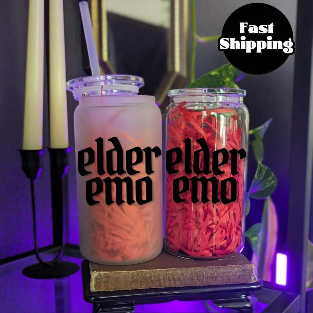 Elder Emo Glass Tumbler Iced Coffee Cup for Millennial Emos Clear or Frosted Glass Can Alt Scene ... | Etsy (US)