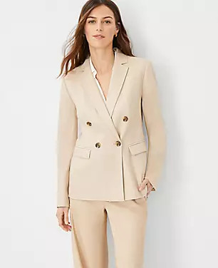 The Long Double Breasted Blazer in Herringbone Linen Blend | Ann Taylor (US)