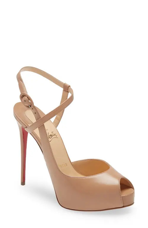 Christian Louboutin Jenlove Ankle Strap Peep Toe Stiletto in Nude at Nordstrom, Size 11Us | Nordstrom