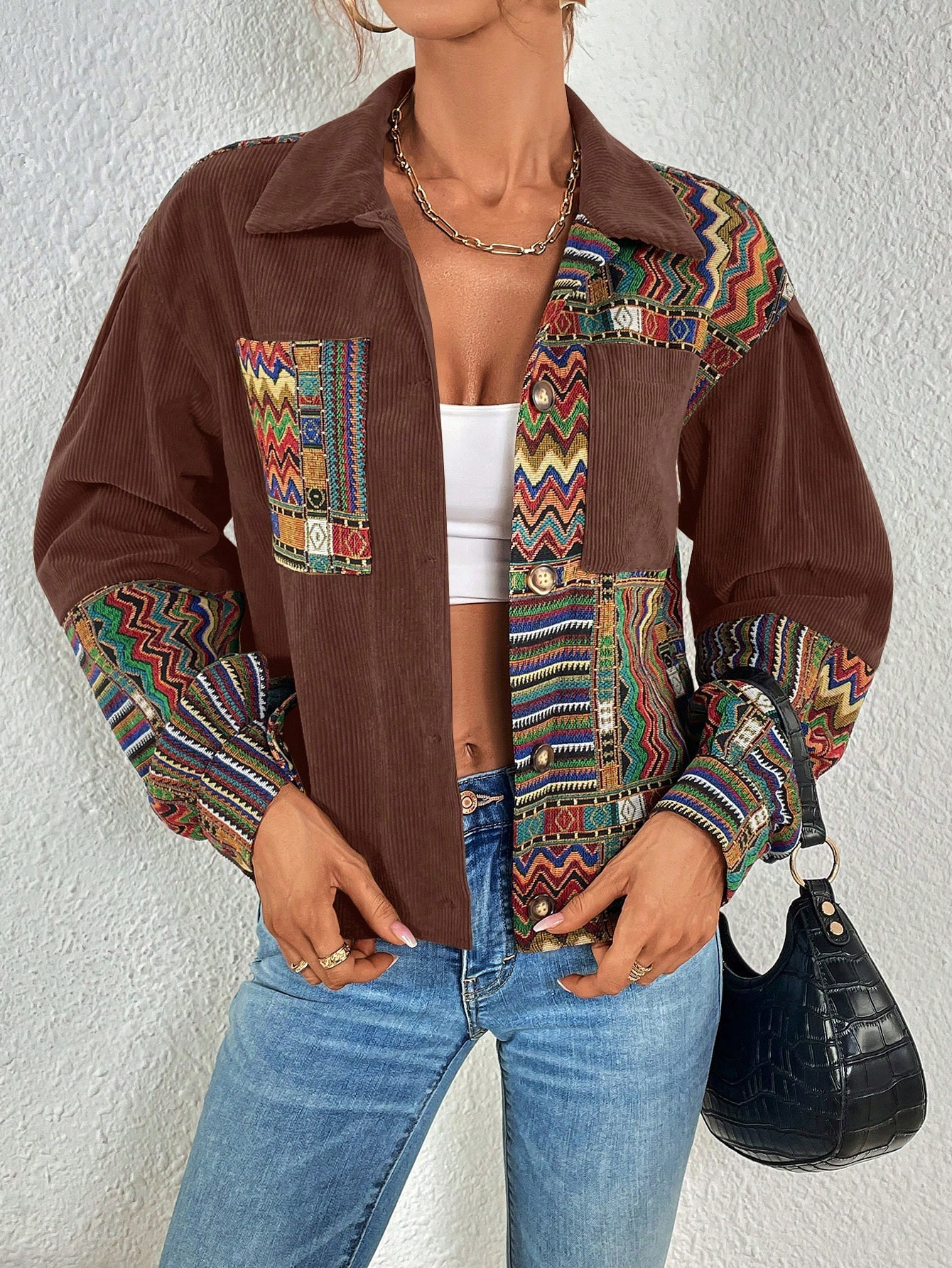 SHEIN LUNE Women's Wavy Stripe Long Sleeve Loose Casual Pocket Jacket, Autumn/Winter | SHEIN