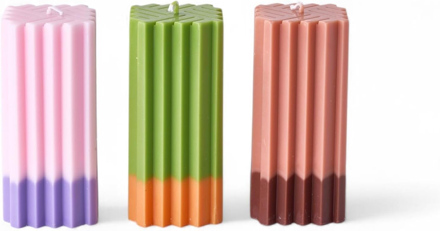 Multi Color Pillar Candle - Beautiful Handmade Pillar Unscented Soy Wax Elegant Candle Housewarmi... | Amazon (US)