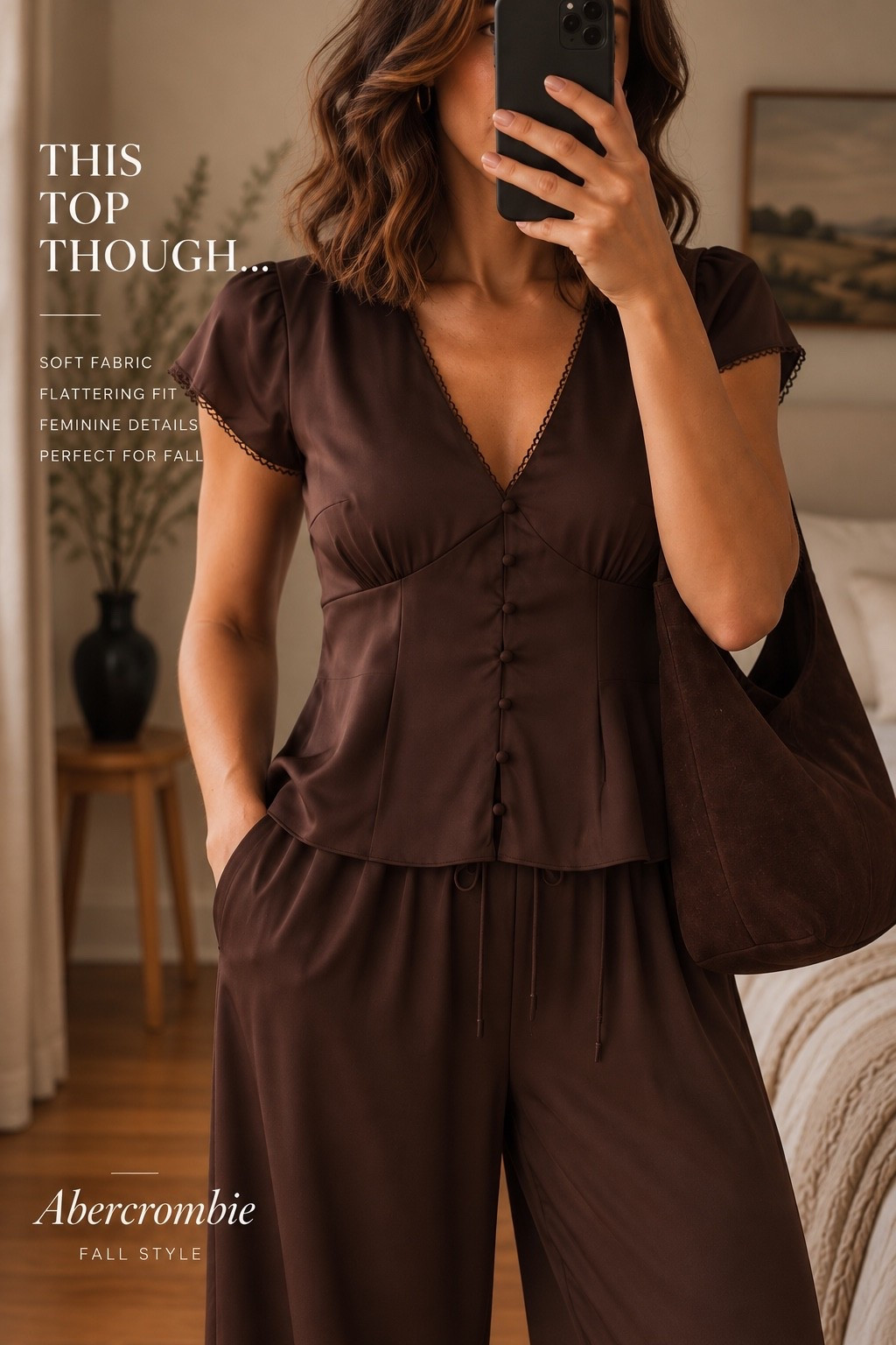 This top though… 🤎 The prettiest chocolate brown for fall! I love the feminine button details, flattering fitted shape + silky fabric paired with these flowy pants. It looks elevated but still feels effortless—perfect for work, dinner, date night or fall events. 🍂

Everything is linked on my LTK! 🤎

#Abercrombie #AbercrombieStyle #AbercrombieFinds #ChocolateBrown #FallOutfit #FallFashion #FallStyle #LTKFinds #DateNightOutfit #FallWardrobe

#LTKmomlife #LTKgrwm #LTKootd