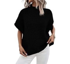 Viottiset Womens Oversized Short Batwing Sleeve Mock Neck Sweater Vest Fall Sleeveless Pullover K... | Amazon (US)