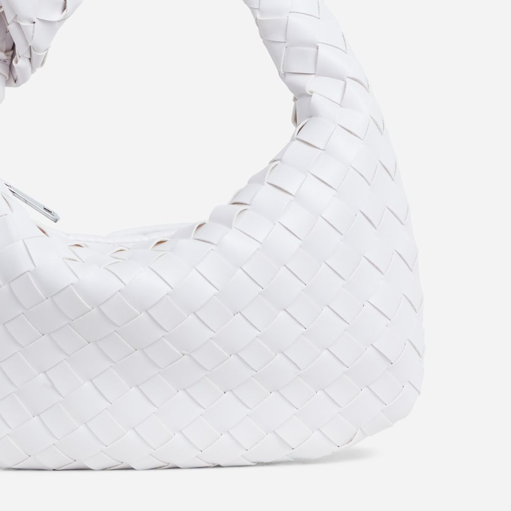 Aitana Woven Knotted Detail Grab Bag In White Faux Leather | Ego Shoes (UK)
