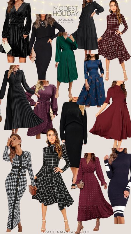 No one likes to freeze at holiday parties. Here are 15 beautiful holiday party dresses that are modest and warm. Every dress comes in multiple colors. #holiday2023

#LTKHoliday #LTKfindsunder50 #LTKparties